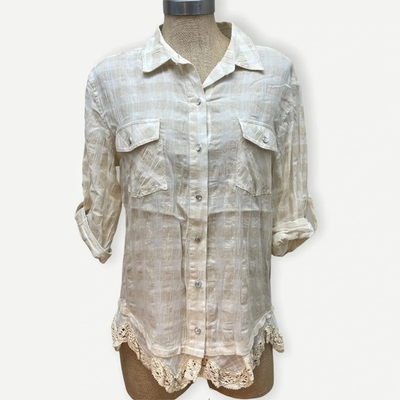 Jodifl lace trimmed gingham print top - Picture 1 of 5